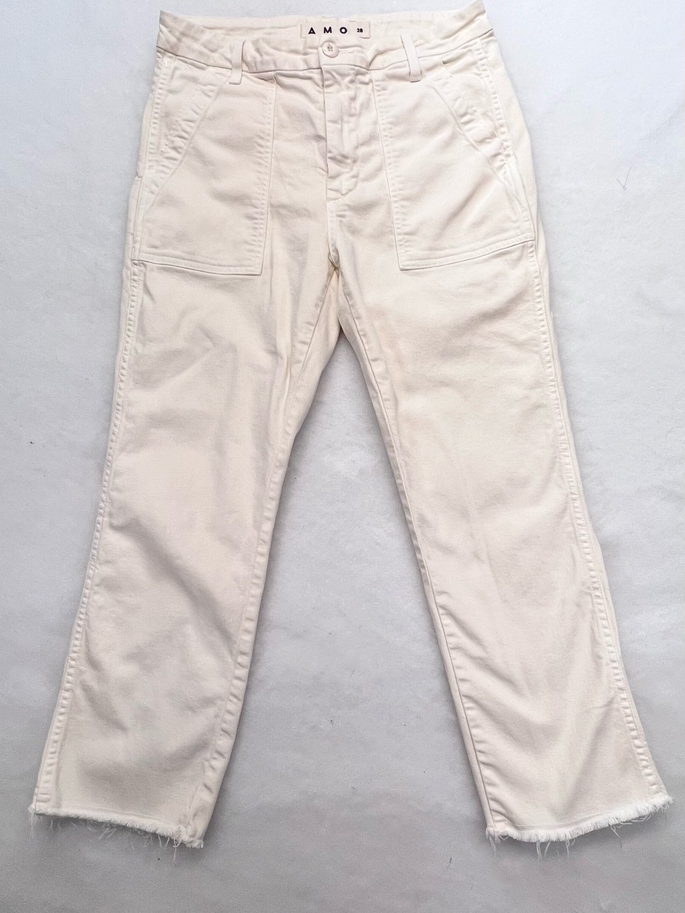 AMO Easy Army Trousers In
Bone Color Straight Leg Raw Hem Women’s 28 - Picture 4 of 13